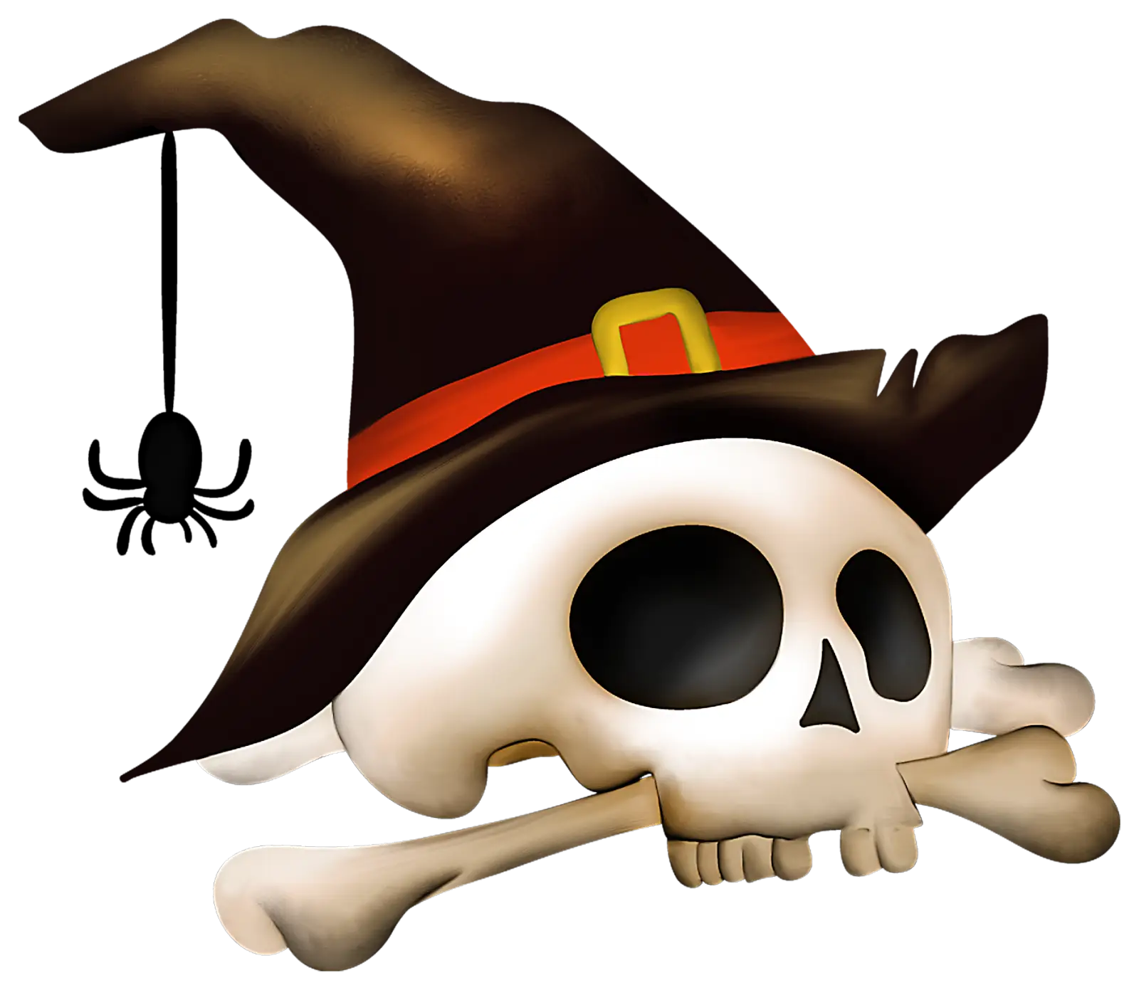 Skull with Witch Hat and Spider for Halloween