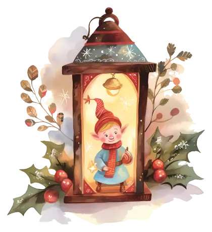 Festive Lantern with Christmas Elf