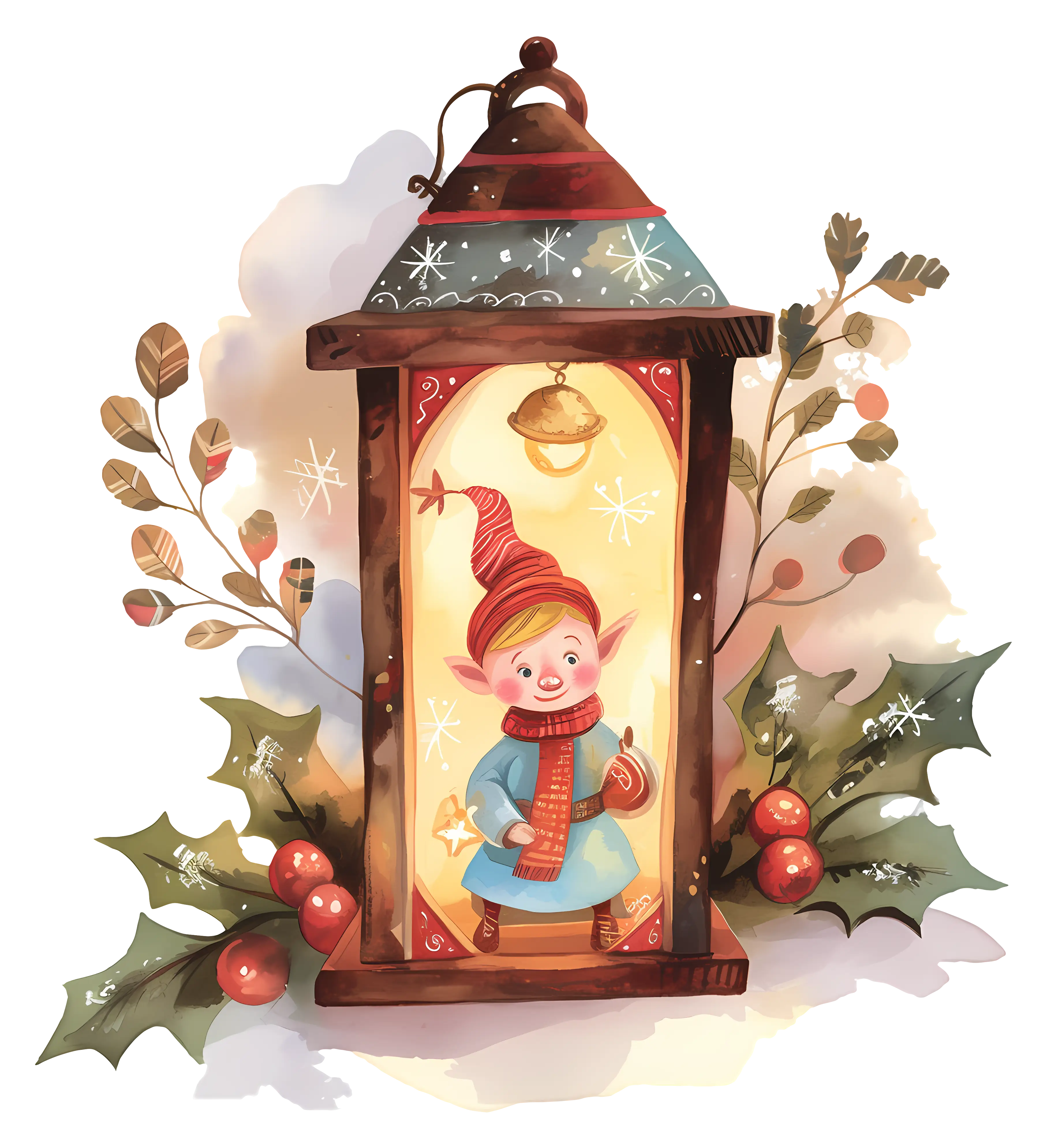 Festive Lantern with Christmas Elf