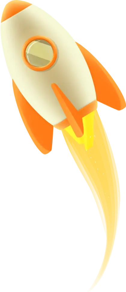 Rocket Illustration with Orange Flames in Motion