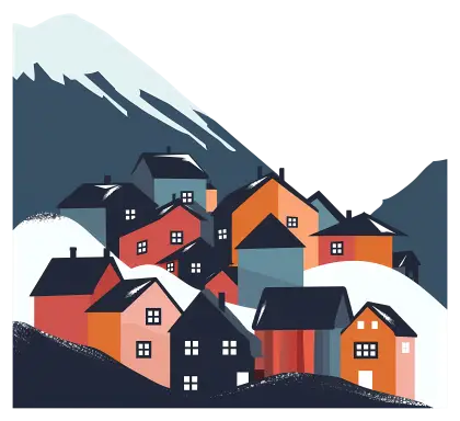 Colorful houses in snowy mountains