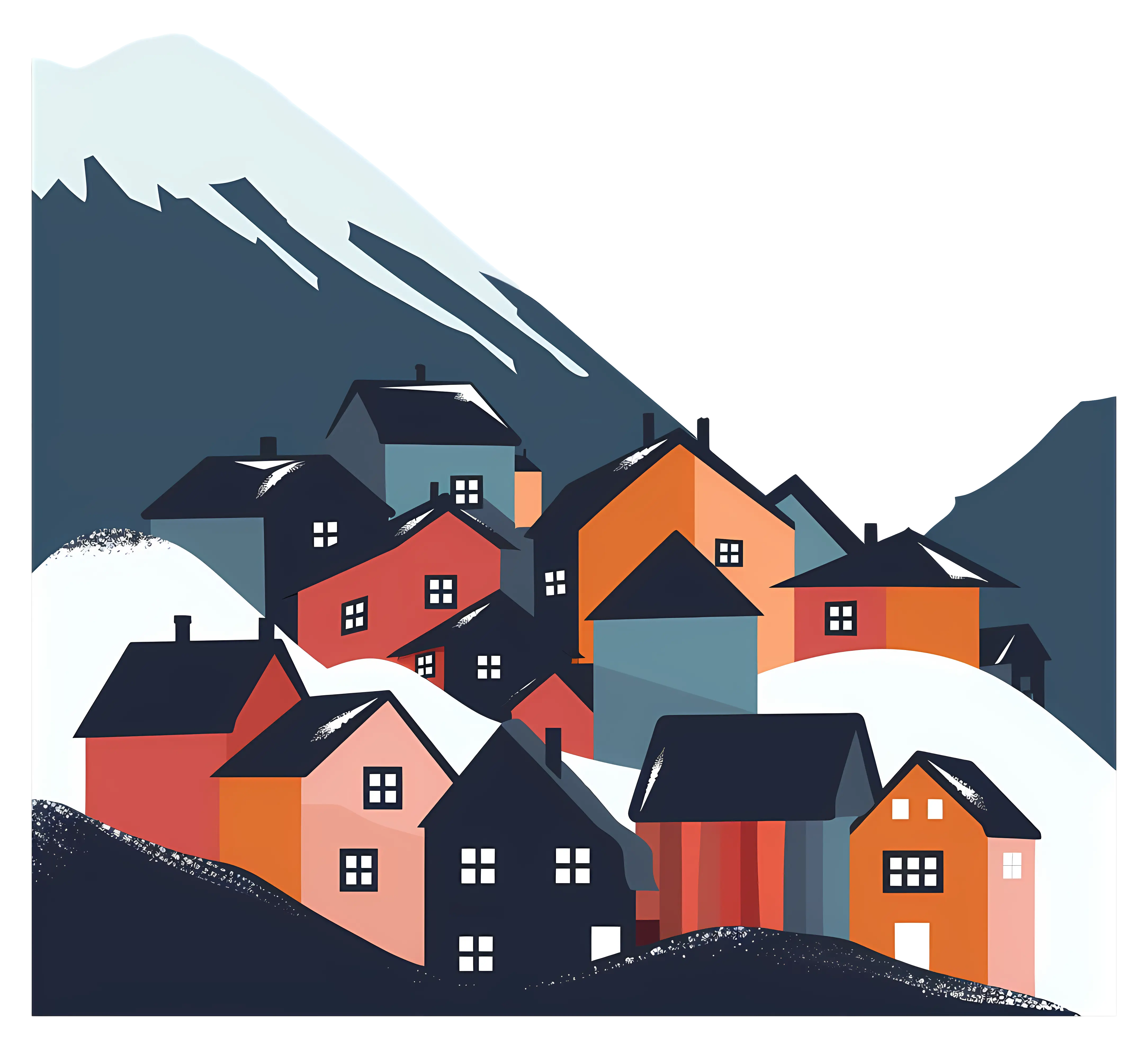 Colorful houses in snowy mountains