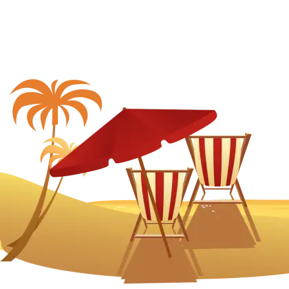 Striped Beach Chairs with Red Umbrella
