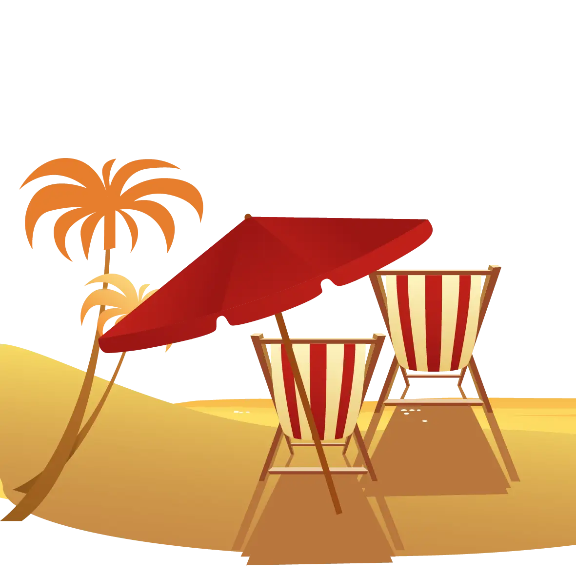 Striped Beach Chairs with Red Umbrella