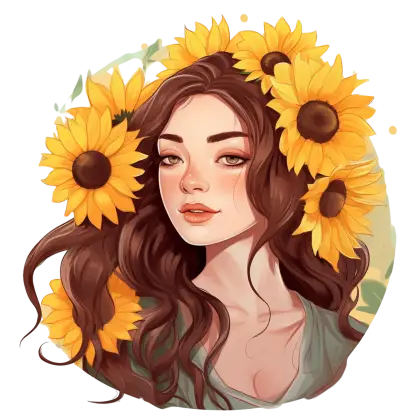 Illustration of a Woman with Sunflowers