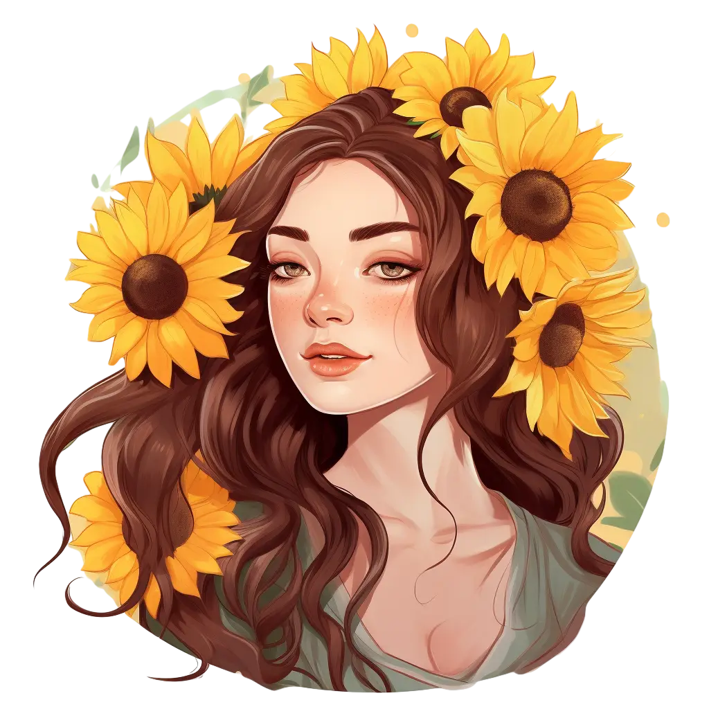 Illustration of a Woman with Sunflowers