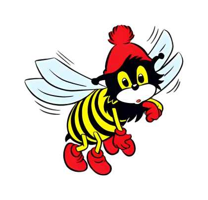 Cartoon Bee with Red Hat