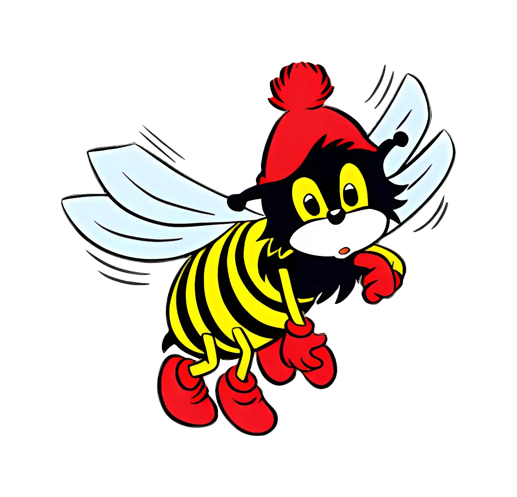 Cartoon Bee with Red Hat