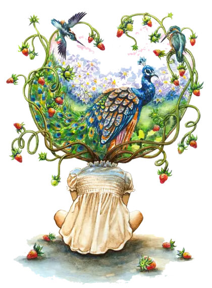 Peacock and Vines in Artistic Illustration