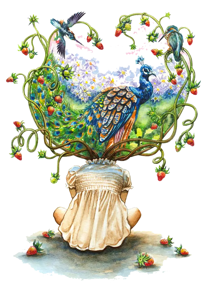 Peacock and Vines in Artistic Illustration