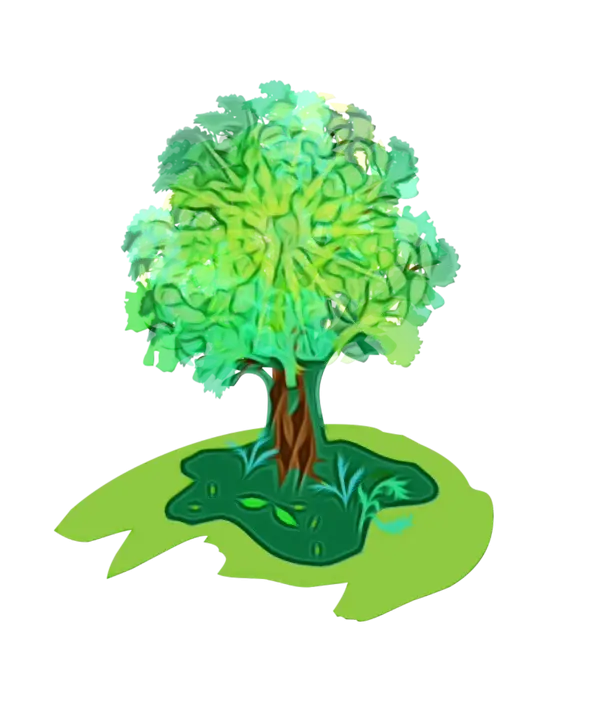 Illustrated Green Tree on Grass