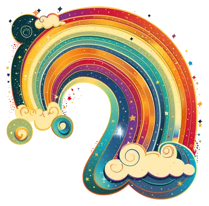 Colorful Rainbow with Stars and Clouds