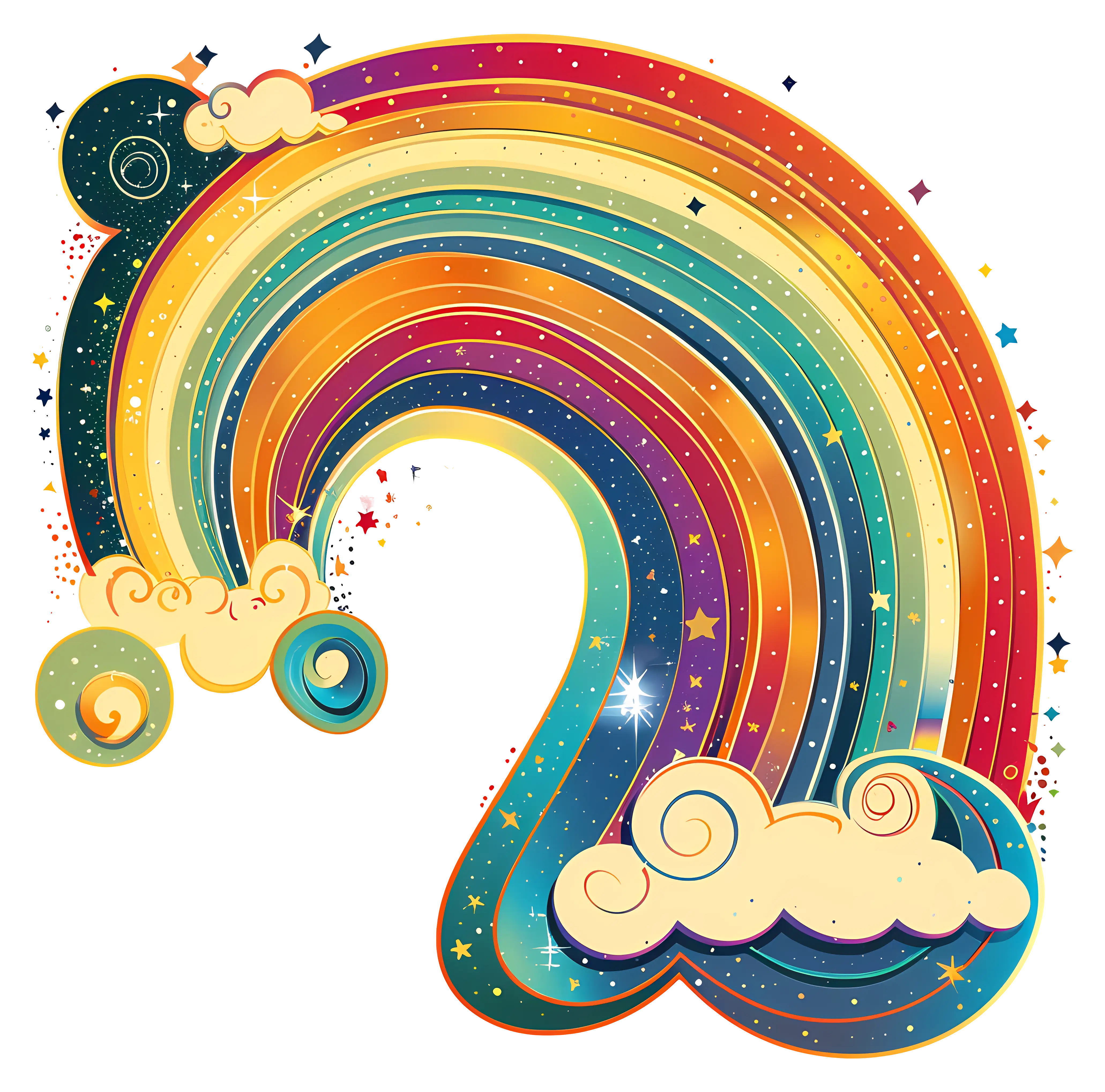 Colorful Rainbow with Stars and Clouds