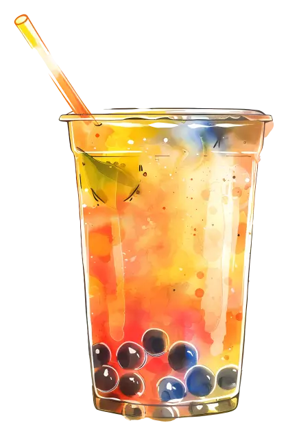Colorful Bubble Tea Illustration with Tapioca Pearls