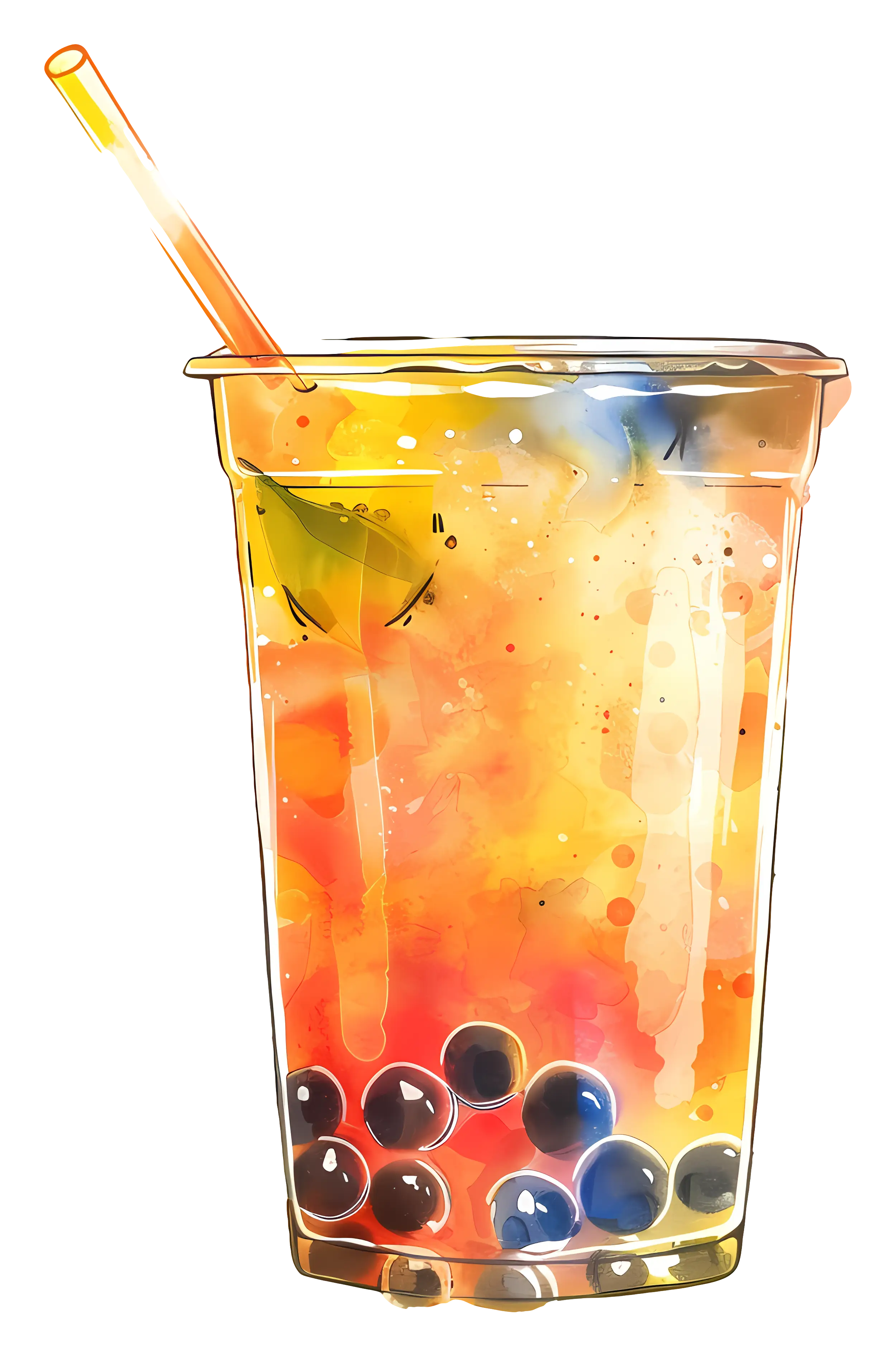 Colorful Bubble Tea Illustration with Tapioca Pearls