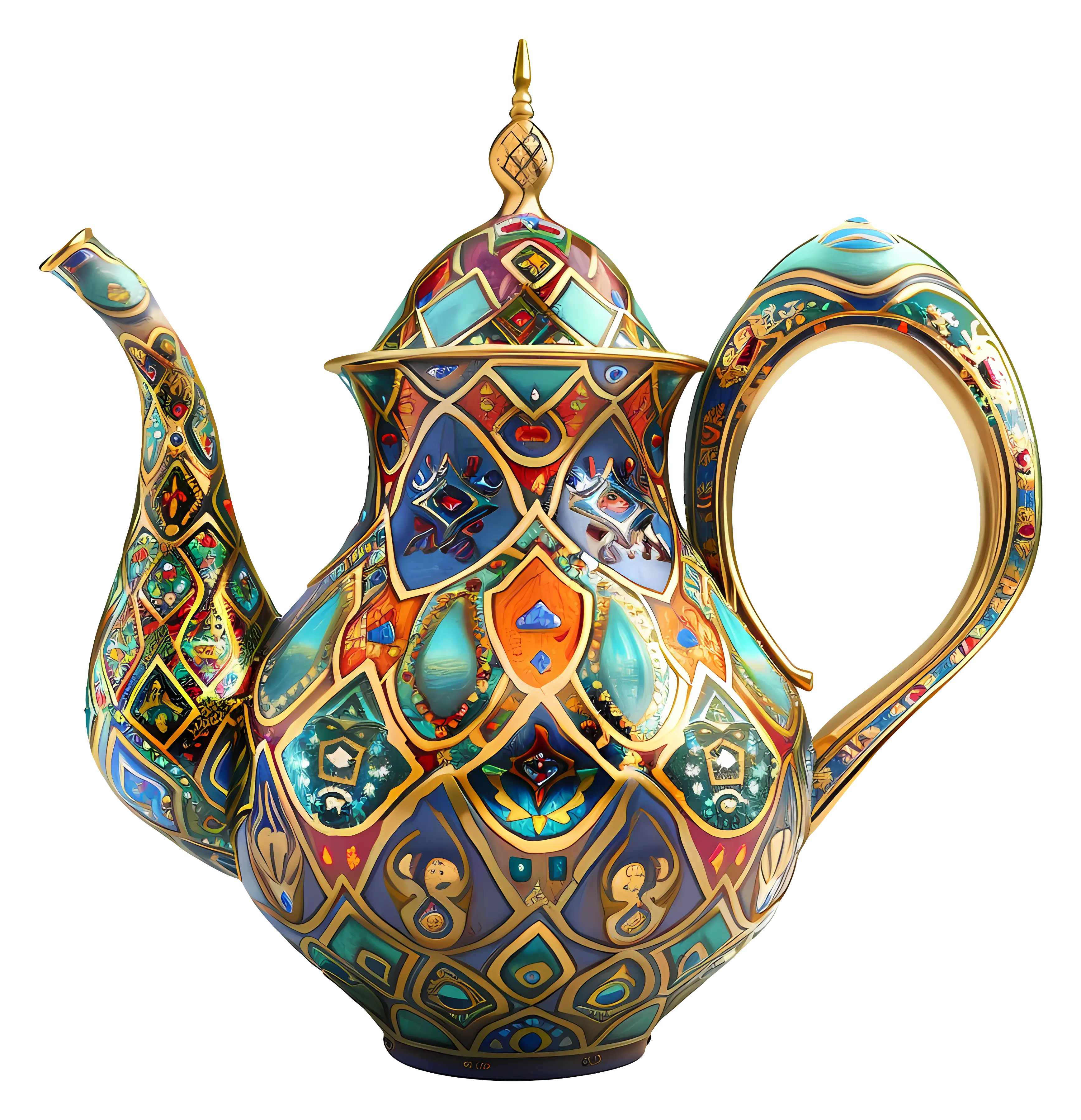 Colorful Decorative Teapot With Intricate Patterns
