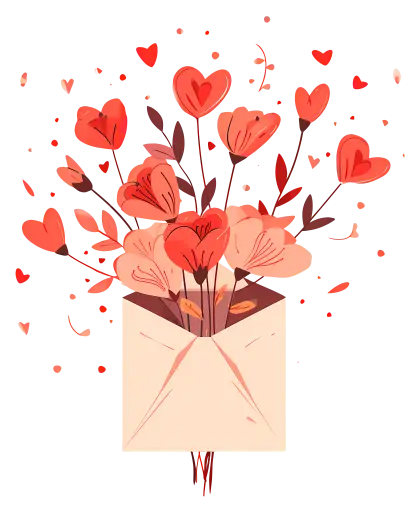 Flower Bouquet with Hearts in an Envelope