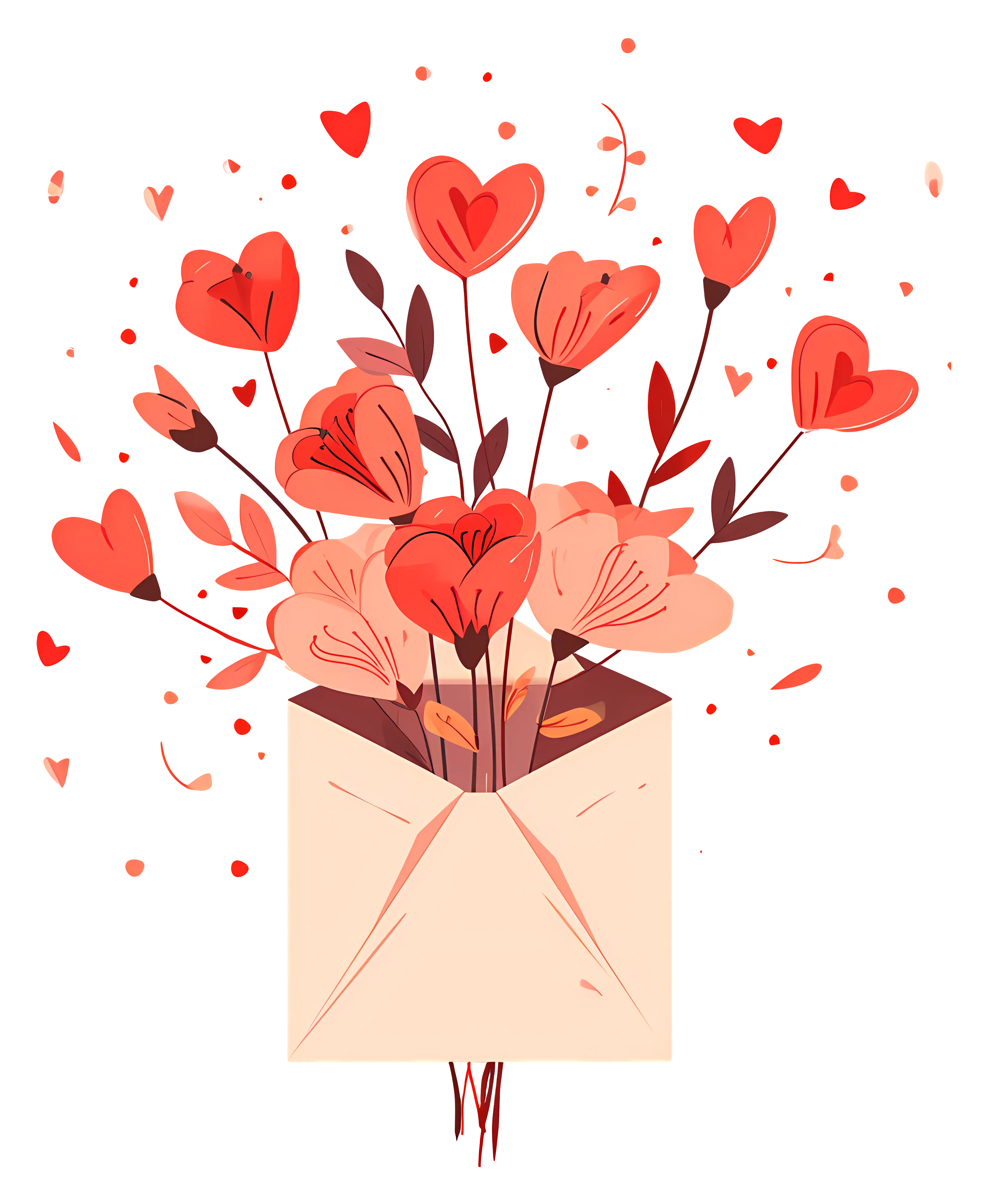 Flower Bouquet with Hearts in an Envelope