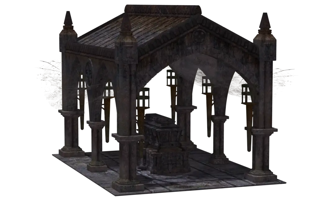 Creepy Gothic Mausoleum with Coffin