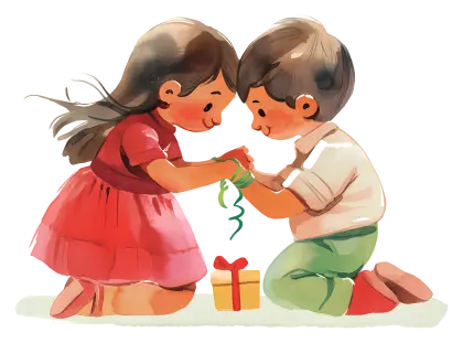 Children Exchanging a Gift