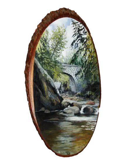 Landscape Painting on Wood Slice