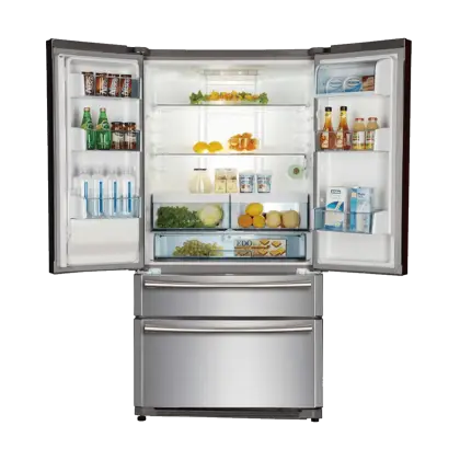Open Refrigerator with Various Food Items