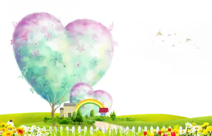 Heart-shaped Trees in Fantasy Landscape