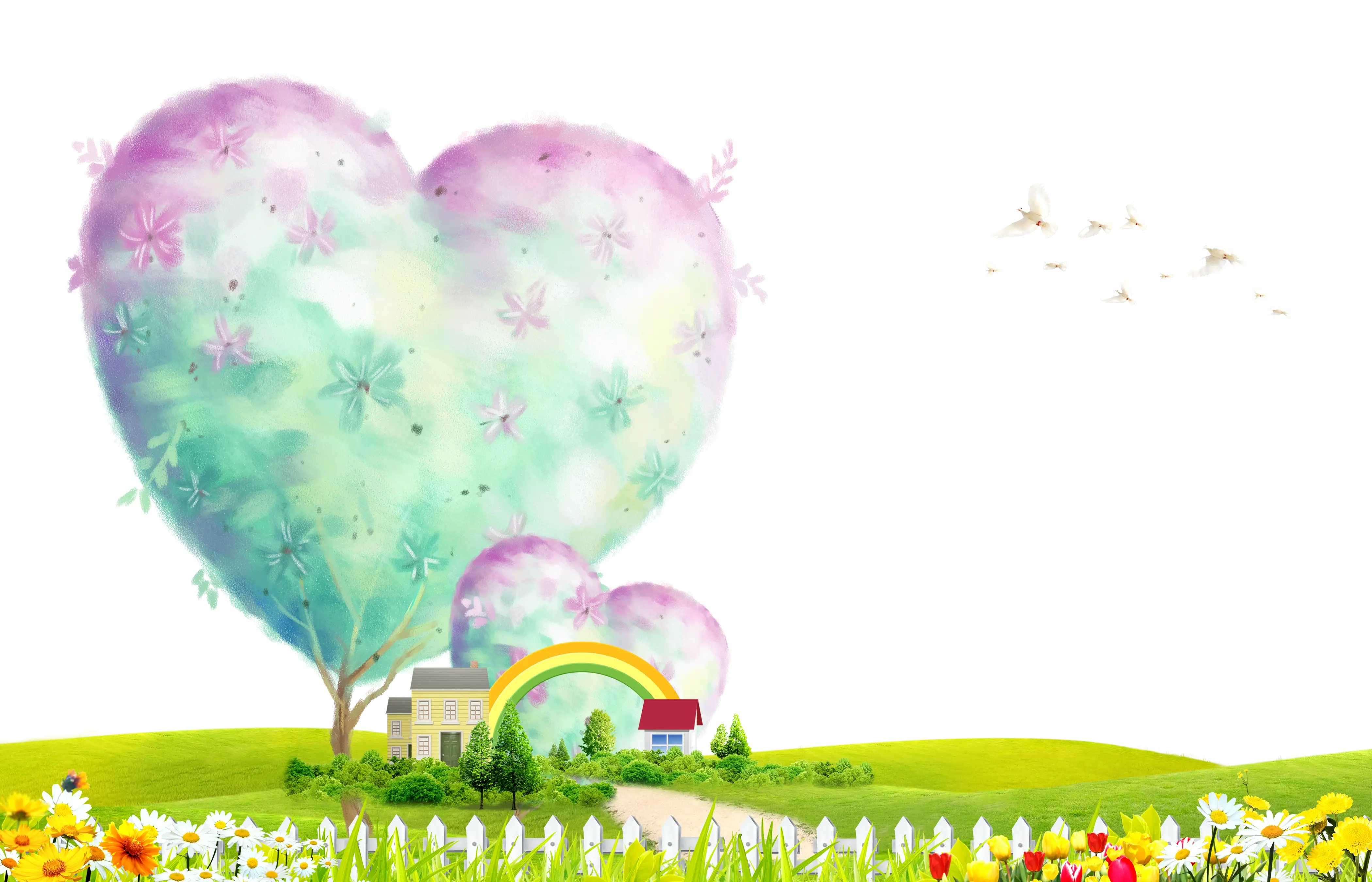 Heart-shaped Trees in Fantasy Landscape