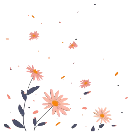 Pink Daisies with Falling Petals Illustration