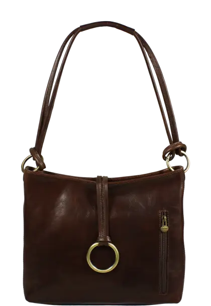 Brown Leather Handbag with Ring Detail
