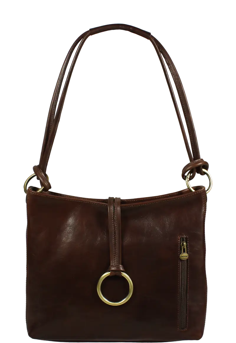 Brown Leather Handbag with Ring Detail