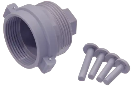 Gray Pipe Fitting with Plugs