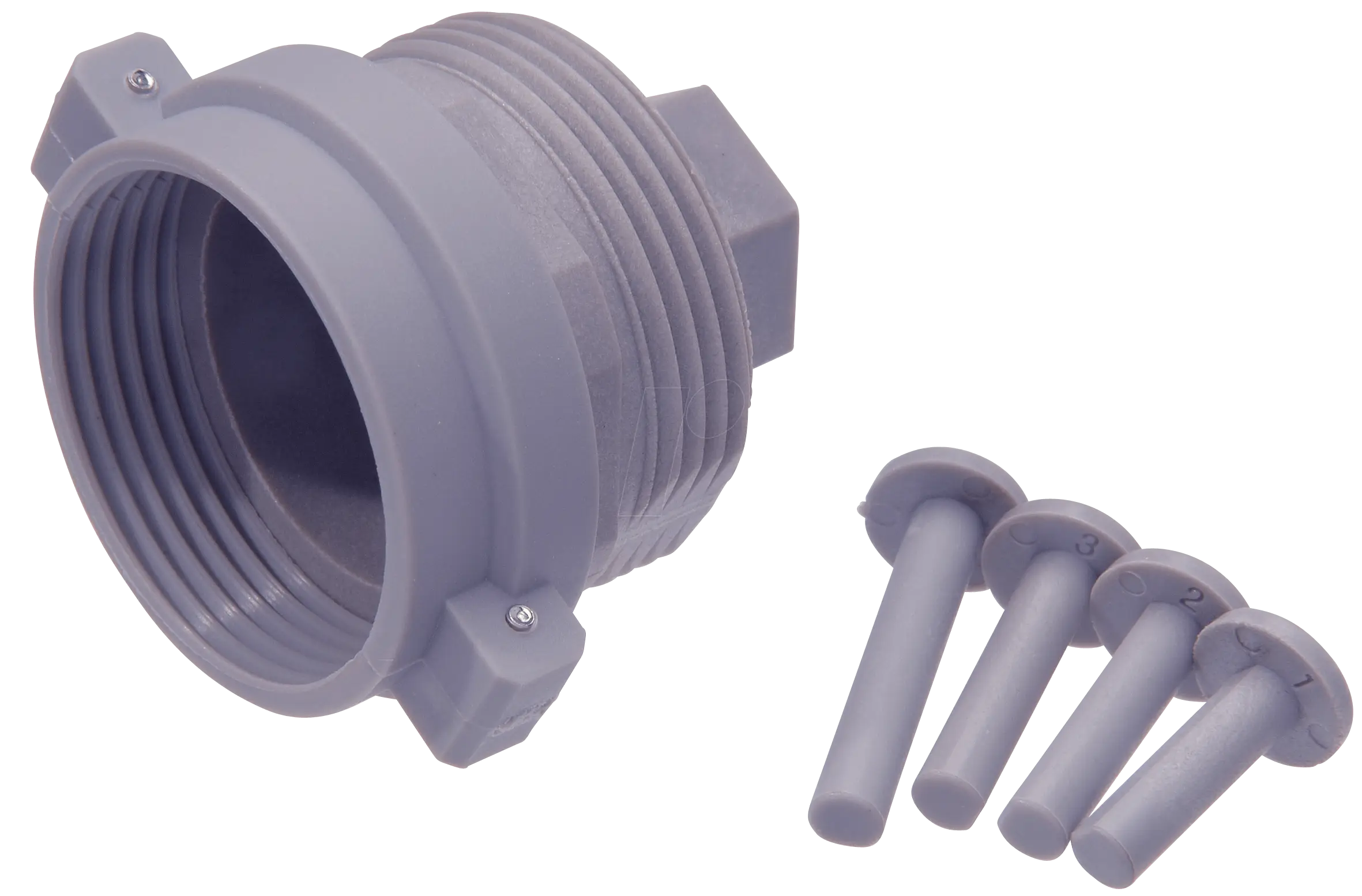 Gray Pipe Fitting with Plugs