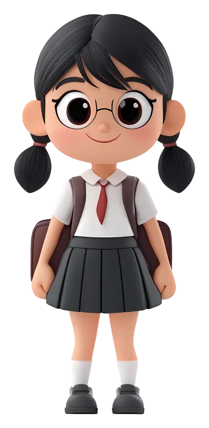 Cartoon Girl in School Uniform Ready for Class