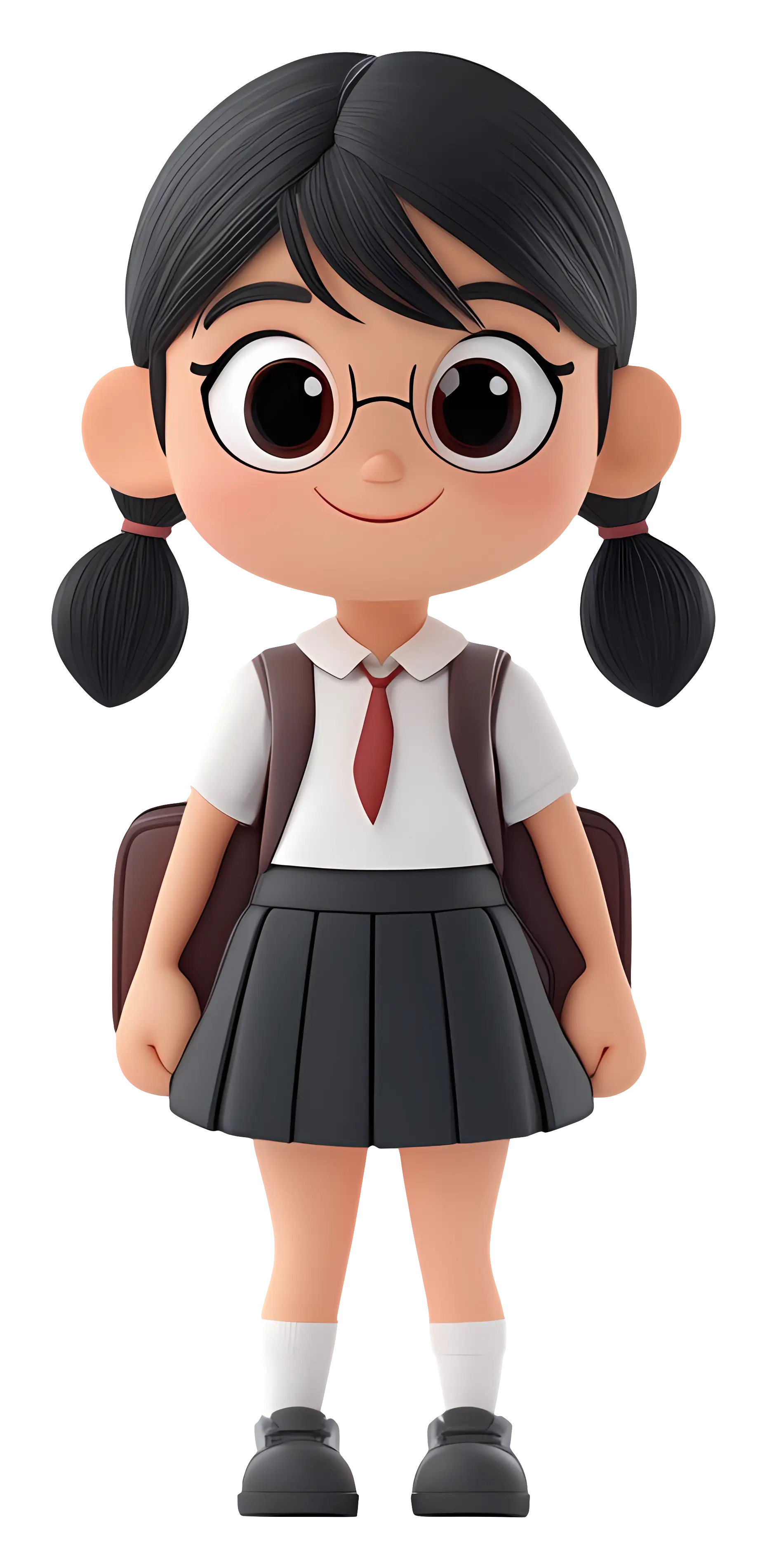 Cartoon Girl in School Uniform Ready for Class
