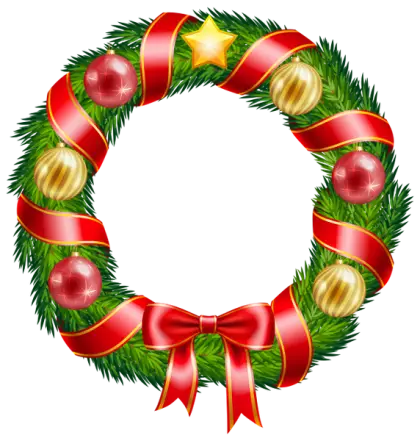 Christmas Wreath with Red Ribbons and Ornaments