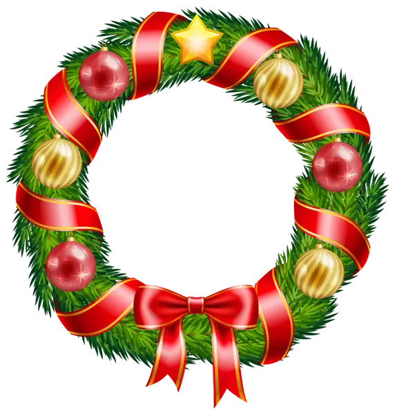 Christmas Wreath with Red Ribbons and Ornaments