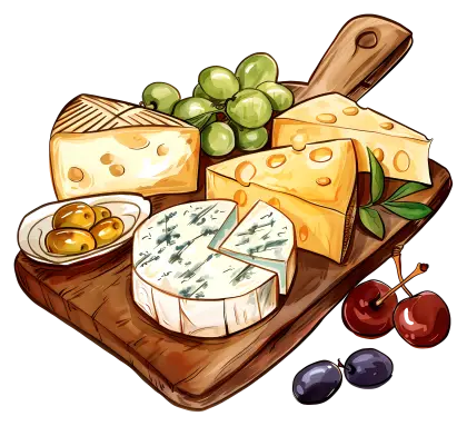 Cheese Platter with Fruits Cartoon Style