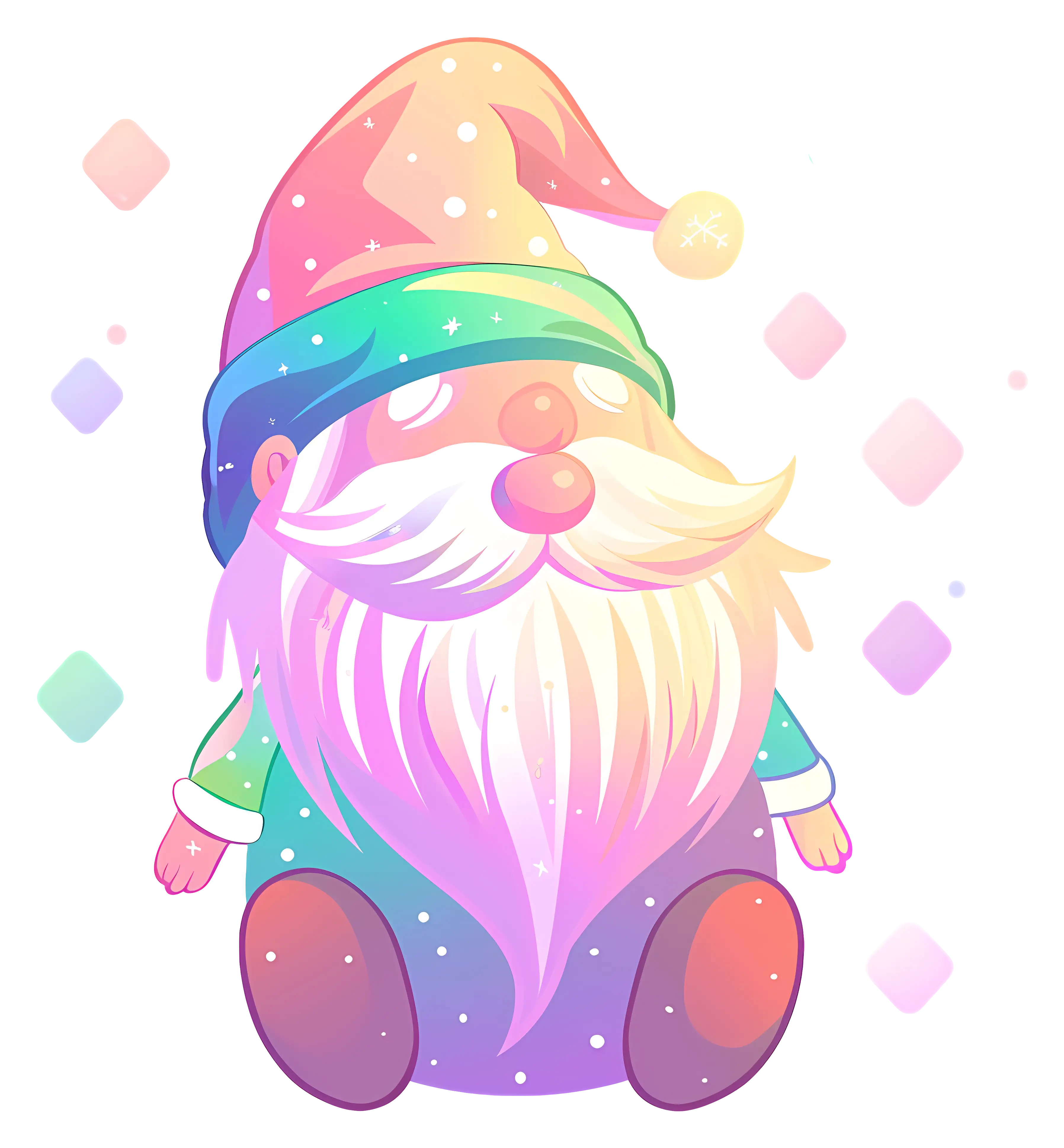 Gnome with Rainbow Hat and White Beard
