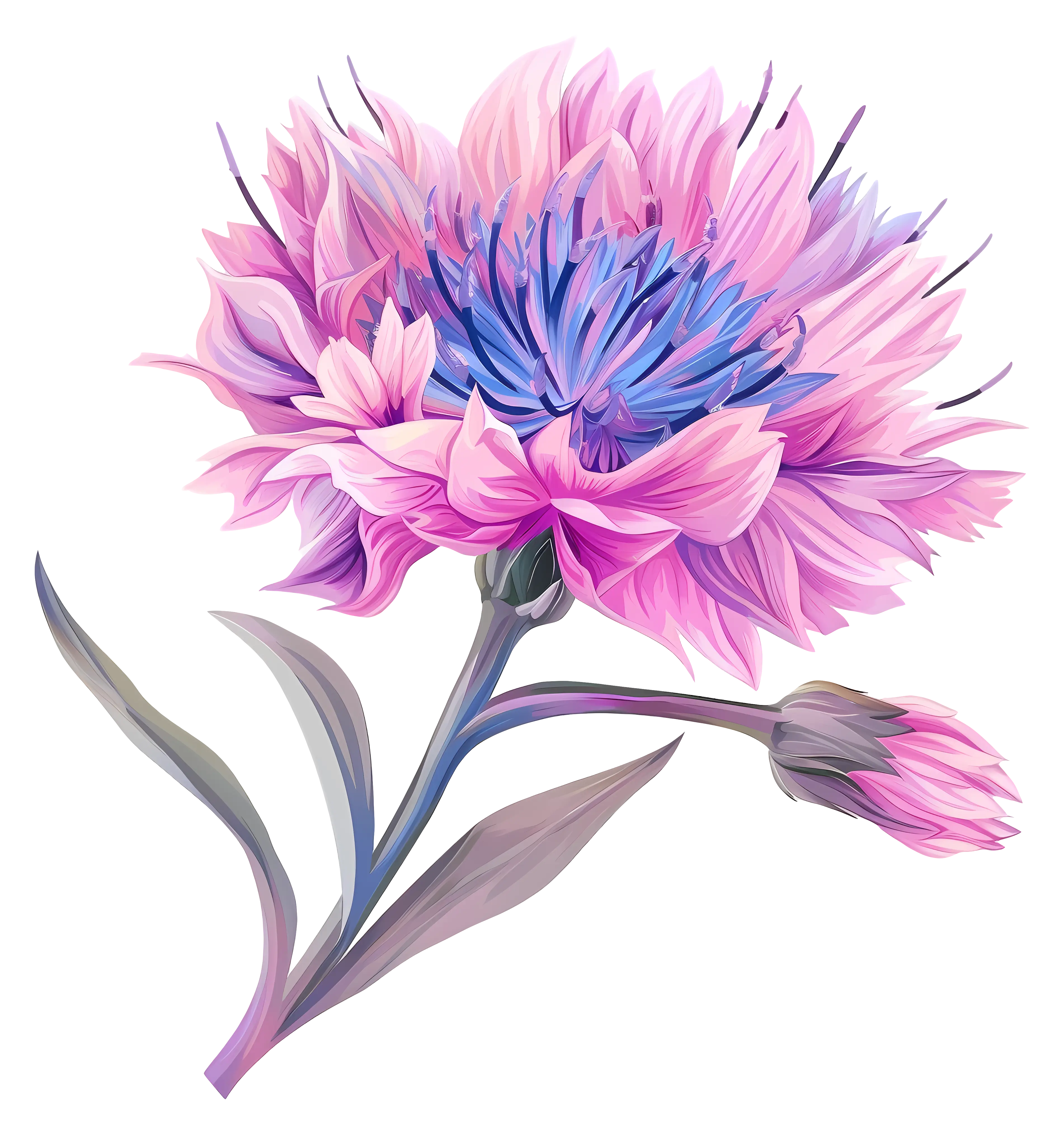 Beautiful Purple and Pink Flower Botanical Illustration