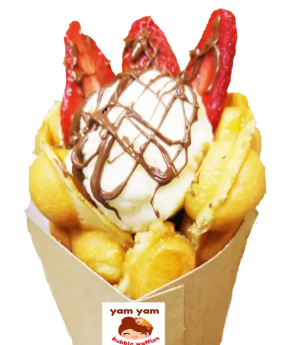 Bubble Waffle with Ice Cream and Strawberries