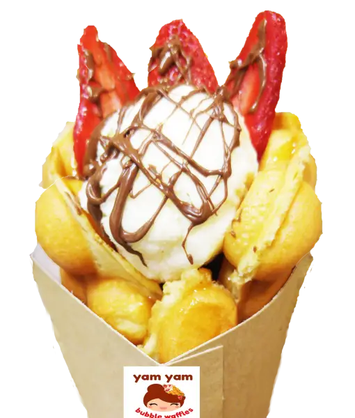 Bubble Waffle with Ice Cream and Strawberries