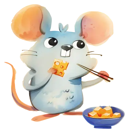 Cute Mouse Eating Cheese with Chopsticks