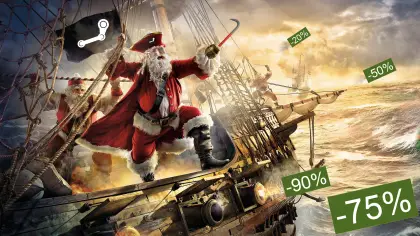 Santa Pirate on Ship with Discounts