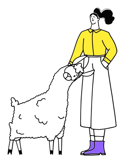 Person Interacting with Llama Cartoon Style