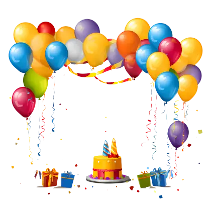 Birthday Celebration with Balloons and Cake