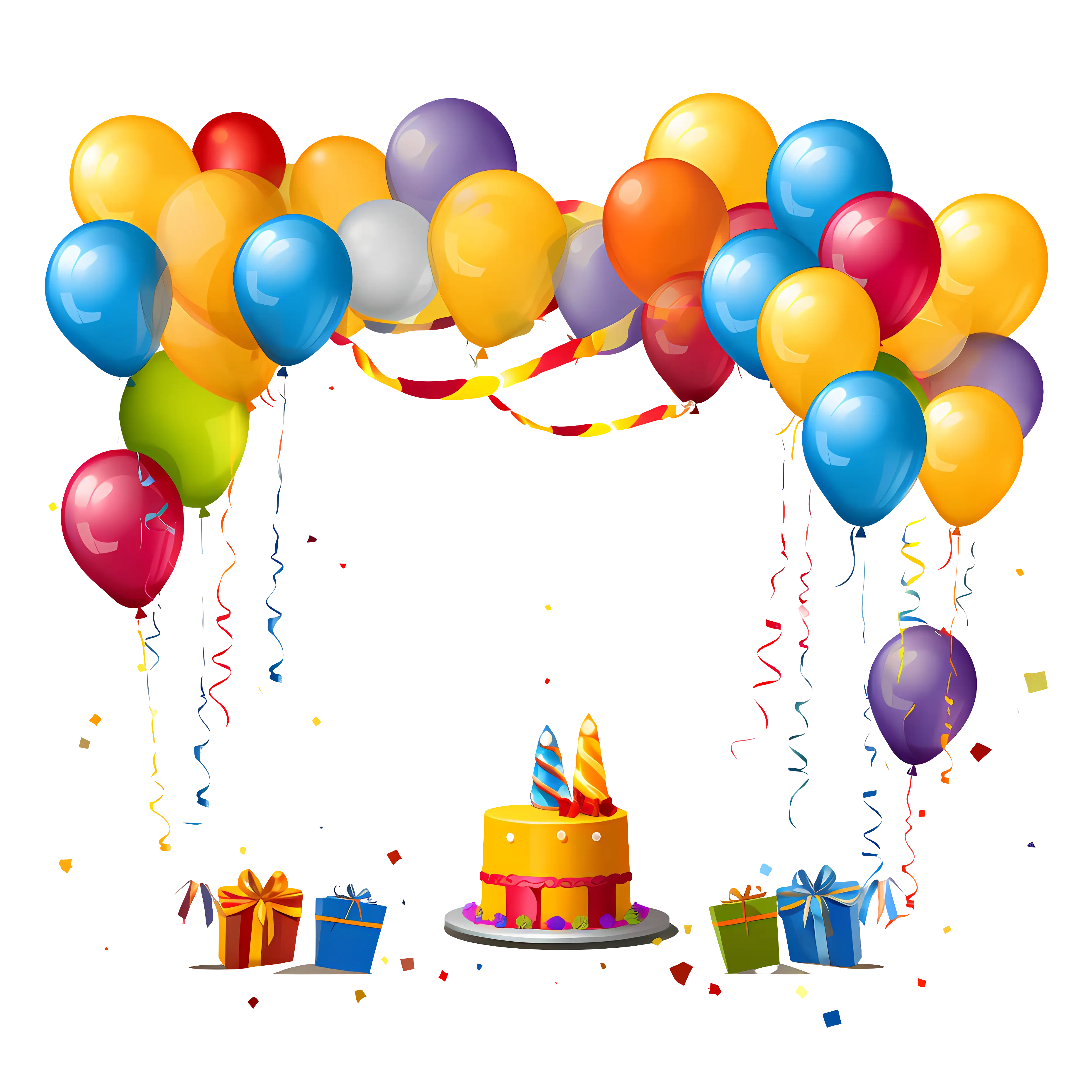 Birthday Celebration with Balloons and Cake