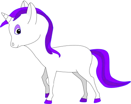 White Unicorn Cartoon with Purple Mane and Tail