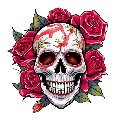 Sugar Skull with Roses Illustration