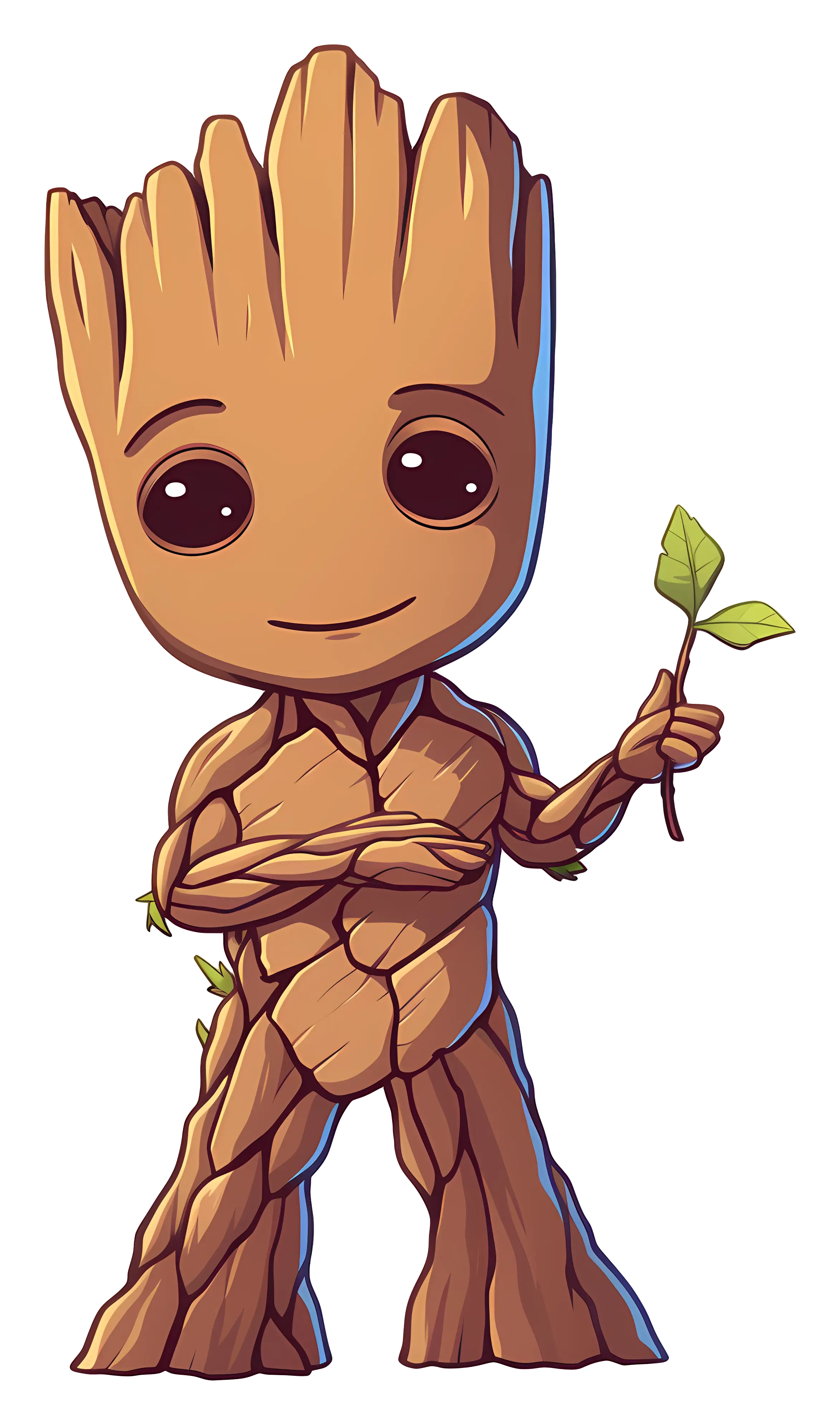 Cute Tree Character Holding Leaf